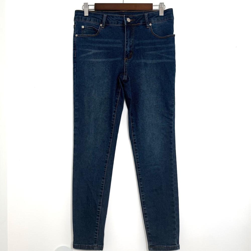 Tahari Kelly Mid Rise Skinny Jeans Women's 8/29 Short Dark Wash